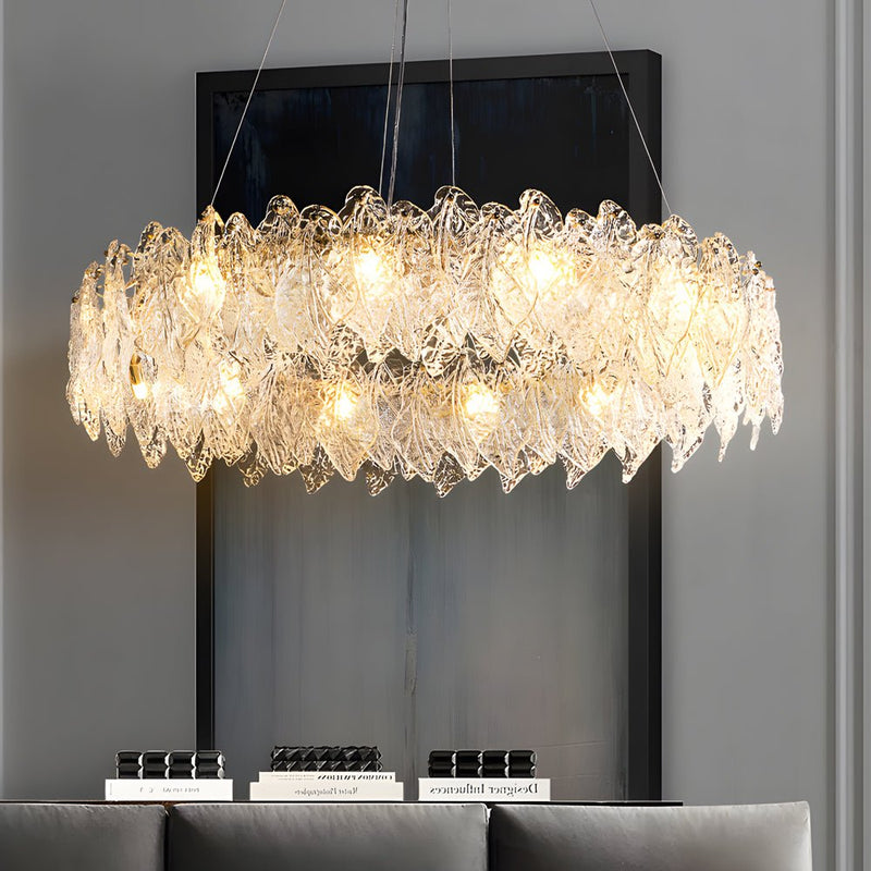 Luxury Handmade Leaf Glass Chandelier - 3-Step Dimming, Round Design, Post-Modern Elegance