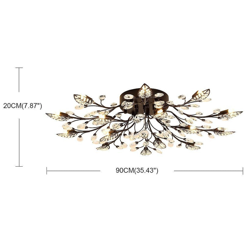 Modern Elegant Crystal Leaves Flush Mount Ceiling Chandelier - Stylish Brushed Finish Lighting Fixture for Living Room, Dining Room, and Entryway Decor
