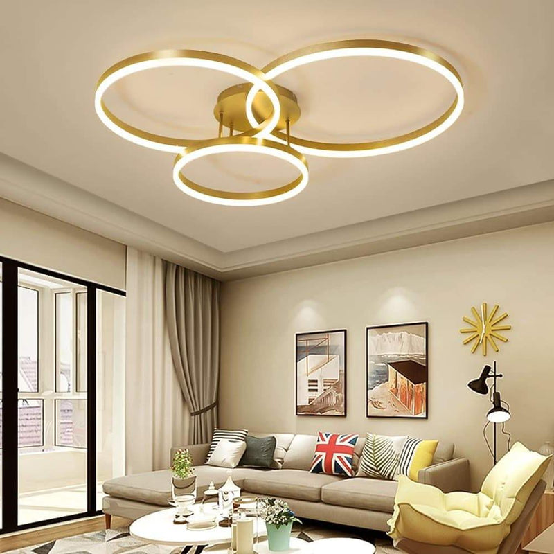 Modern 3-Light Gold Flush Mount Ceiling Light with 3 Circular Design - Stylish Lighting Fixture for Home Decor