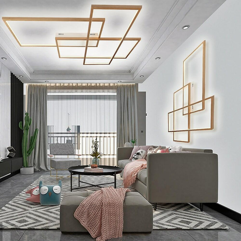 Modern Overlapping Rectangles Aluminum LED Flush Mount Ceiling Light - Geometric Style Lighting Fixture
