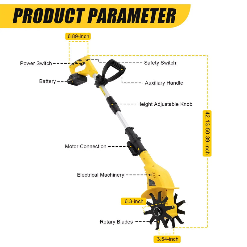Battery-Powered Cordless Electric Tiller & Cultivator - Effortless Soil Preparation Garden Tool for Easy Gardening