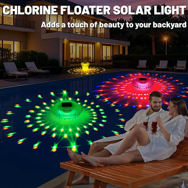 Colorful Solar Pool Chlorine Floater with LED Lights - Automatic Chlorination & Nighttime Illumination