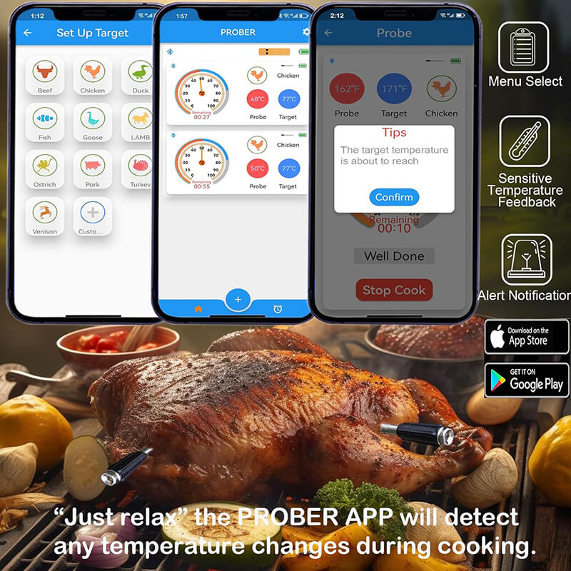 Wireless Meat Thermometer with Dual Probes - Instant Read, Bluetooth Connectivity, Perfect for Grilling & Smoking