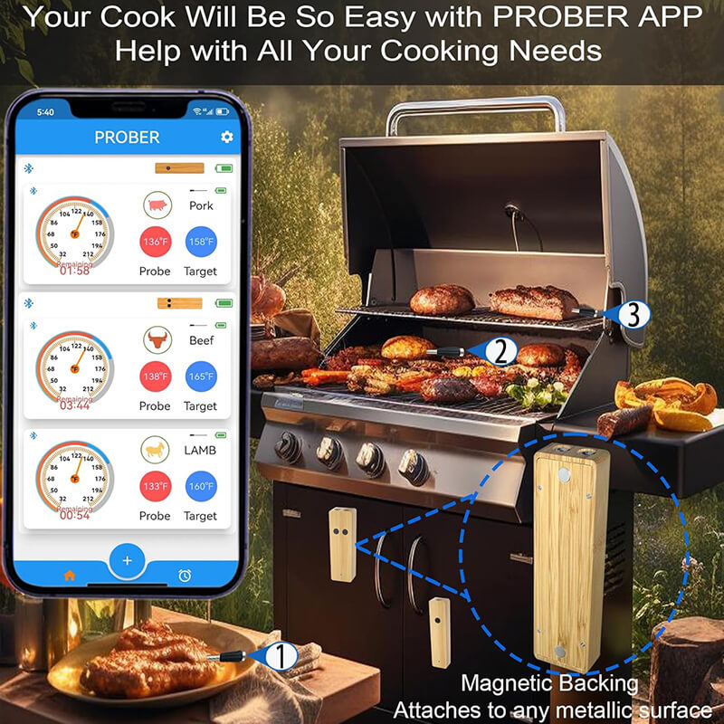 Wireless Meat Thermometer with Dual Probes - Instant Read, Bluetooth Connectivity, Perfect for Grilling & Smoking