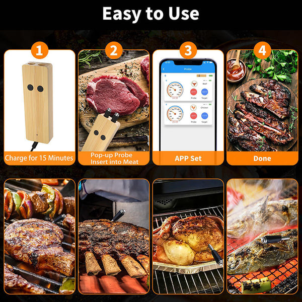 Wireless Meat Thermometer with Dual Probes - Instant Read, Bluetooth Connectivity, Perfect for Grilling & Smoking