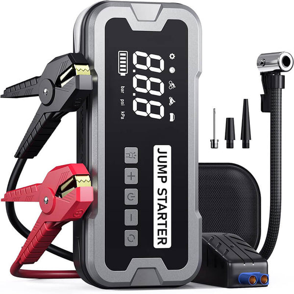 4-in-1 Portable Jump Starter & Air Pump Pro - Compact Car Battery Booster, Tire Inflator, USB Charger & LED Light