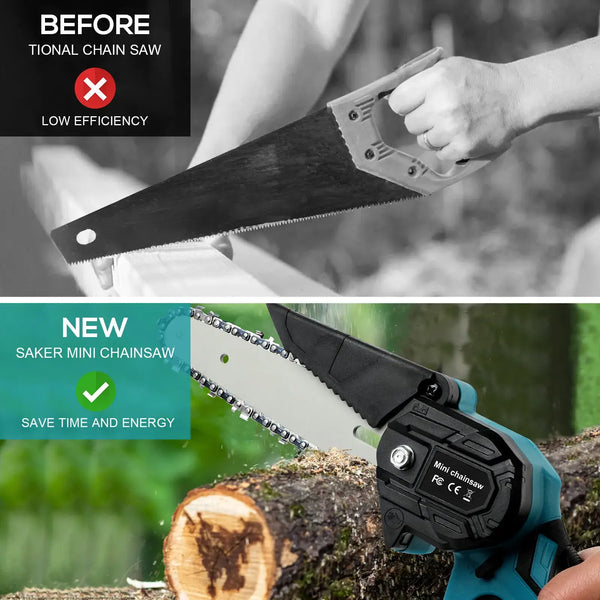 4"/6" Cordless Wood Cutter Chainsaw - Powerful Battery-Powered Tool with 2 High-Capacity Batteries for Efficient Cutting