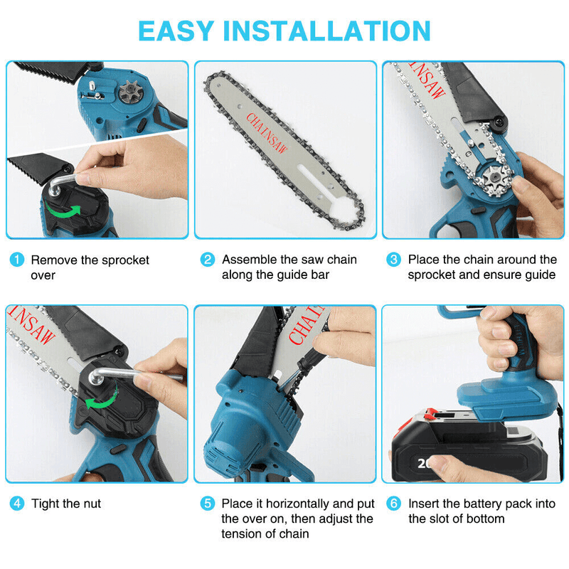 4"/6" Cordless Wood Cutter Chainsaw - Powerful Battery-Powered Tool with 2 High-Capacity Batteries for Efficient Cutting