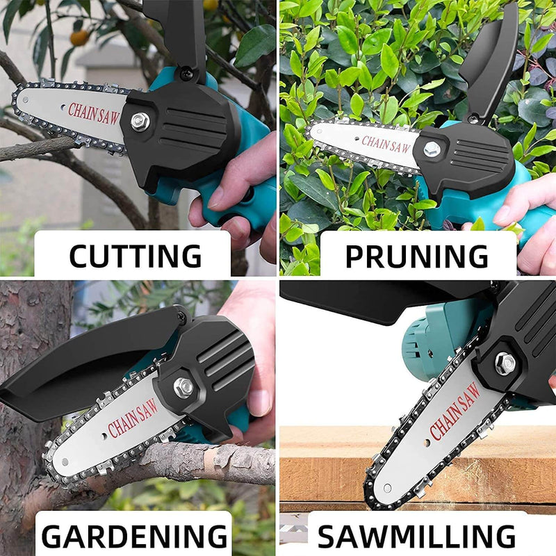 4"/6" Cordless Wood Cutter Chainsaw - Powerful Battery-Powered Tool with 2 High-Capacity Batteries for Efficient Cutting