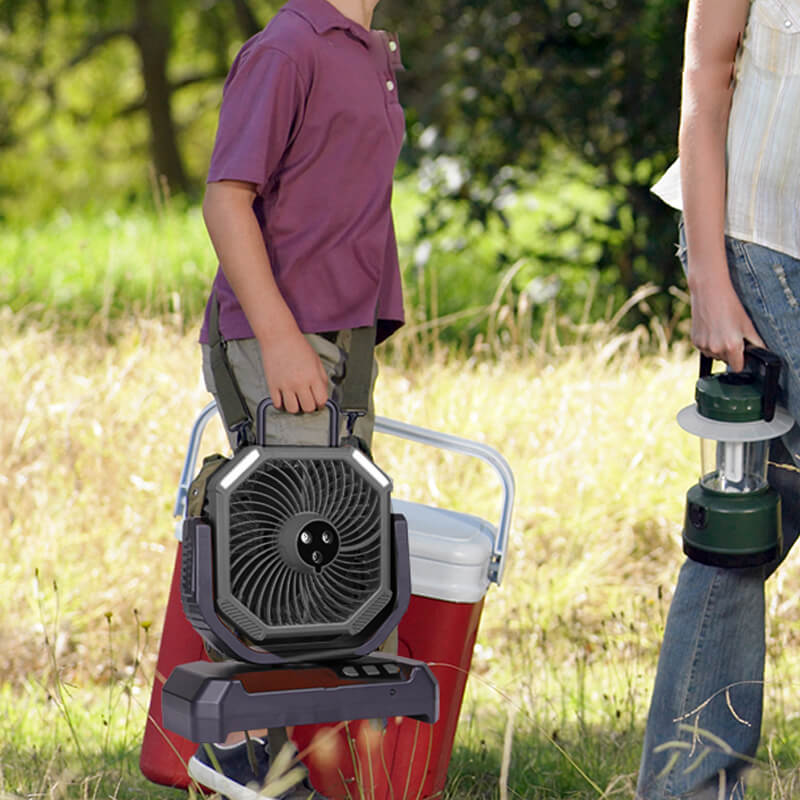 4-in-1 Portable Camping Fan with 6L Water Bucket - Mist, Cool, Rechargeable & Lightweight Outdoor Fan
