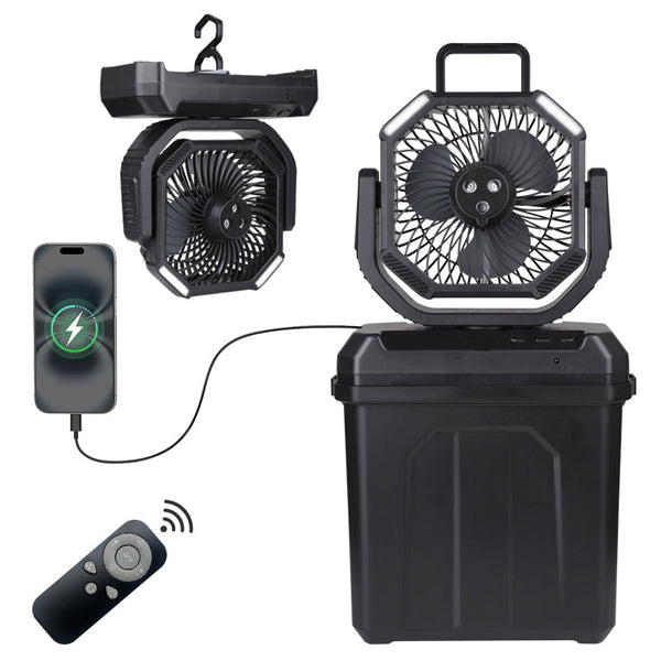 4-in-1 Portable Camping Fan with 6L Water Bucket - Mist, Cool, Rechargeable & Lightweight Outdoor Fan