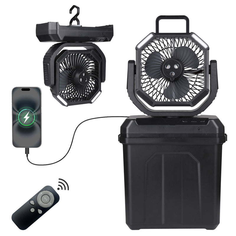 4-in-1 Portable Camping Fan with 6L Water Bucket - Mist, Cool, Rechargeable & Lightweight Outdoor Fan