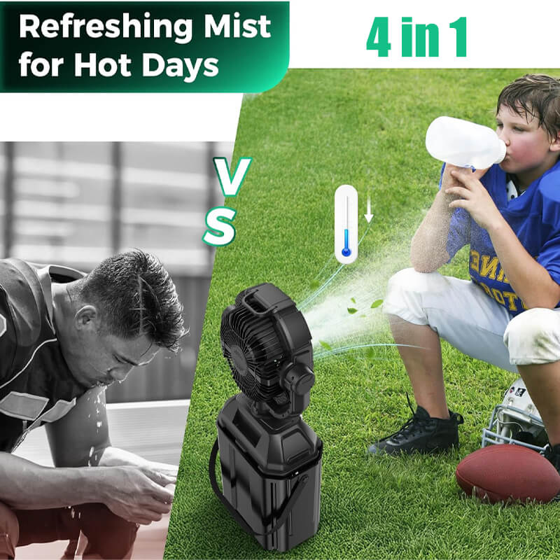 4-in-1 Portable Camping Fan with 6L Water Bucket - Mist, Cool, Rechargeable & Lightweight Outdoor Fan