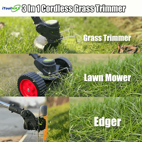 Versatile 3-in-1 Cordless Grass Trimmer, Edger & Mini Mower - Lightweight & Rechargeable for Effortless Lawn Care