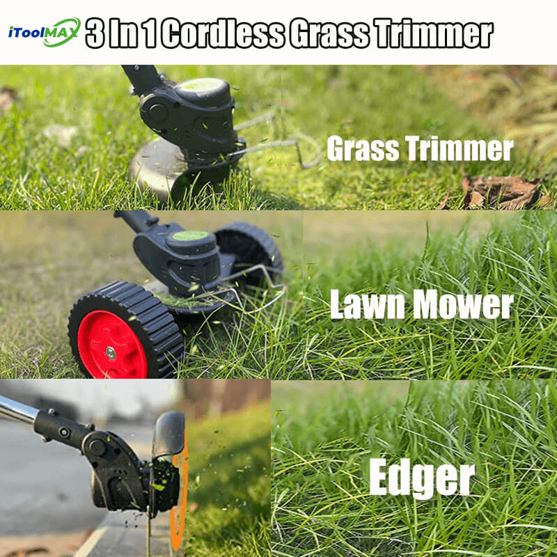 Versatile 3-in-1 Cordless Grass Trimmer, Edger & Mini Mower - Lightweight & Rechargeable for Effortless Lawn Care
