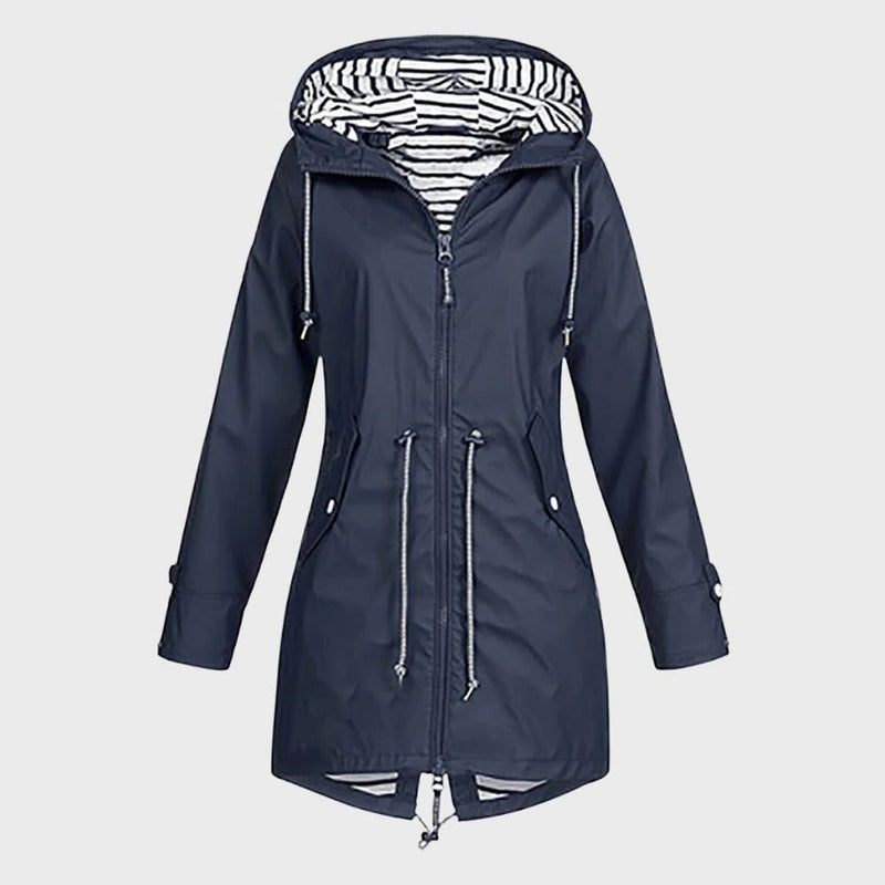 Women's Long Waterproof Rain Jacket - Stylish & Durable Outdoor Coat