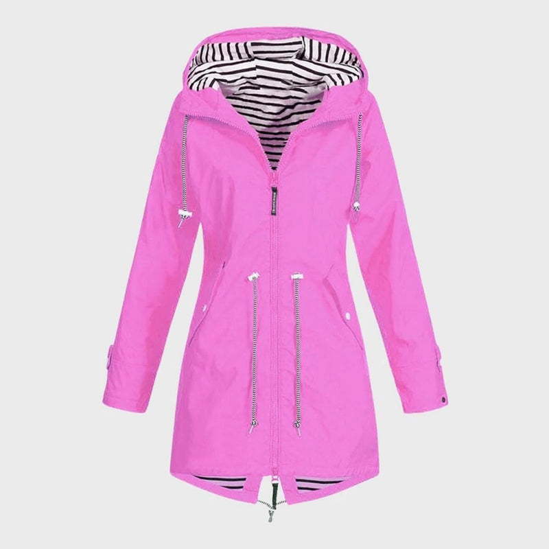 Women's Long Waterproof Rain Jacket - Stylish & Durable Outdoor Coat