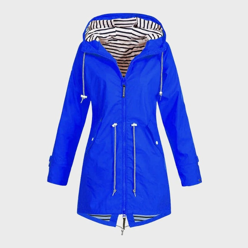 Women's Long Waterproof Rain Jacket - Stylish & Durable Outdoor Coat