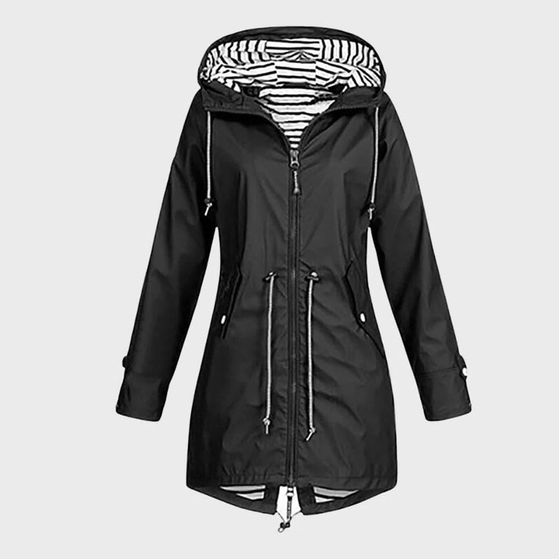 Women's Long Waterproof Rain Jacket - Stylish & Durable Outdoor Coat