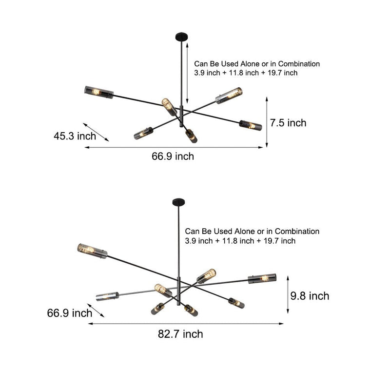 Enhanced Product Title: **Industrial Copper Sputnik Chandelier - Modern Linear Pendant Light Fixture (6 or 8 Lights) for Dining Room, Living Room, or Kitchen**