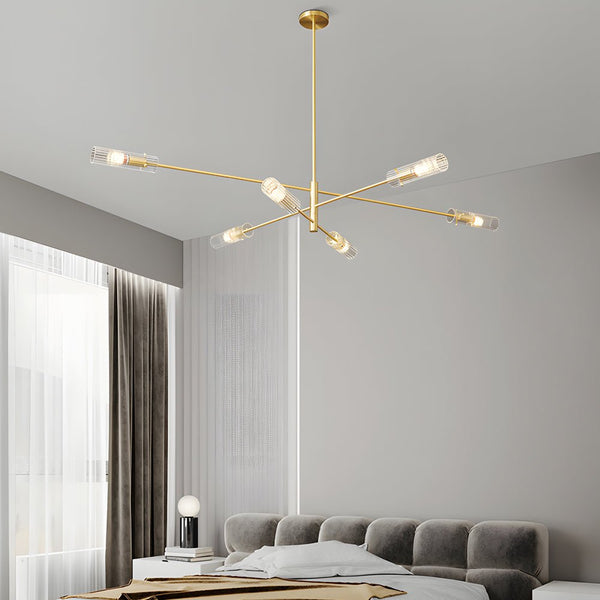 Enhanced Product Title: **Industrial Copper Sputnik Chandelier - Modern Linear Pendant Light Fixture (6 or 8 Lights) for Dining Room, Living Room, or Kitchen**