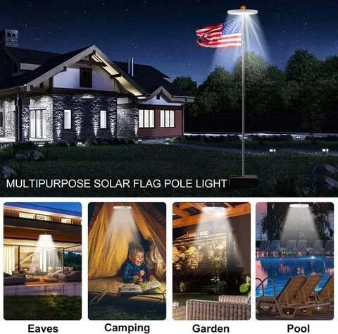 Solar Powered LED Flagpole Lights - All-Night Illumination for Flags - Durable & Energy Efficient