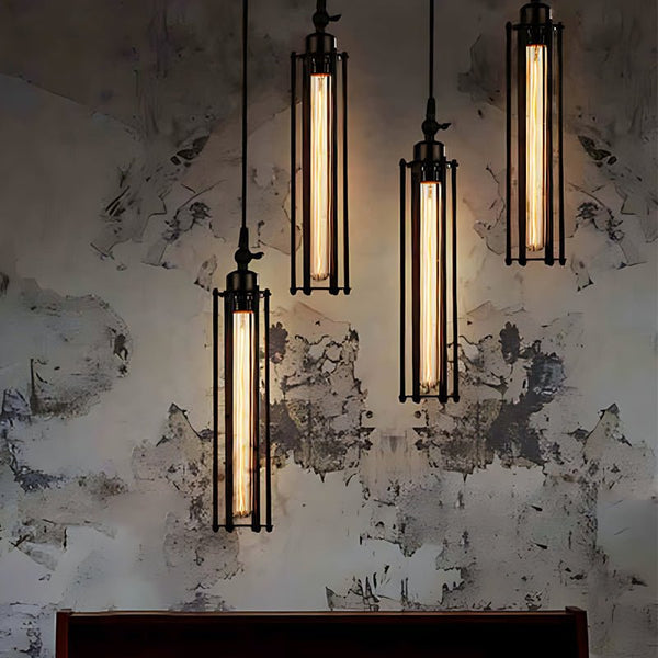 Vintage Industrial Iron Antique Flute Pendant Light with Tungsten Bulb - Retro Home Lighting Fixture