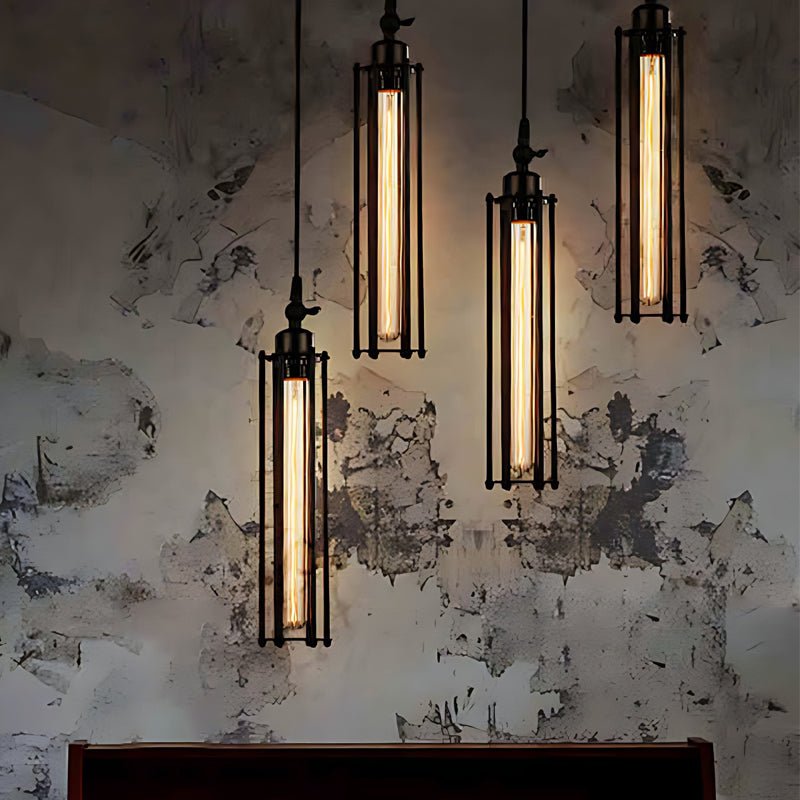 Vintage Industrial Iron Antique Flute Pendant Light with Tungsten Bulb - Retro Home Lighting Fixture