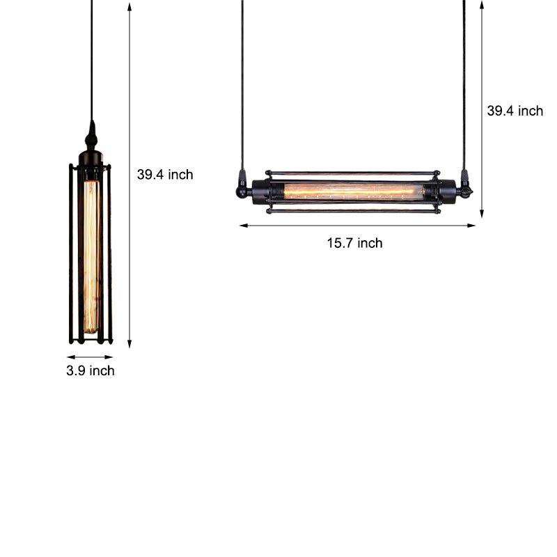 Vintage Industrial Iron Antique Flute Pendant Light with Tungsten Bulb - Retro Home Lighting Fixture