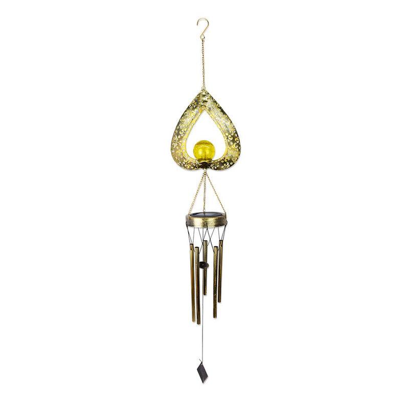 LED Solar Hanging Lights - Waterproof Iron Heart Pendant with Wind Chimes