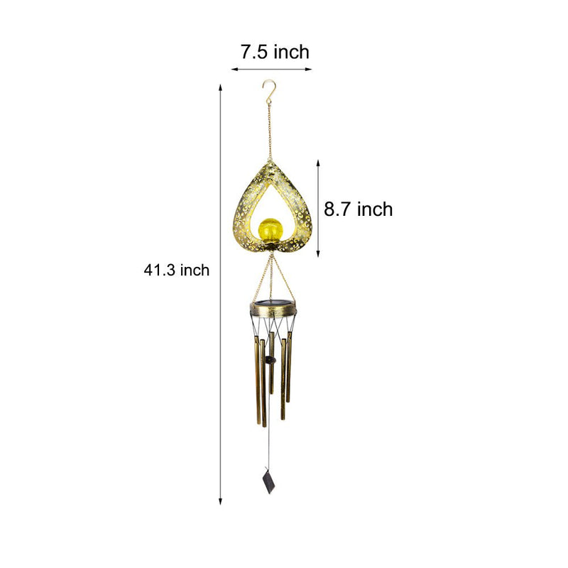 LED Solar Hanging Lights - Waterproof Iron Heart Pendant with Wind Chimes