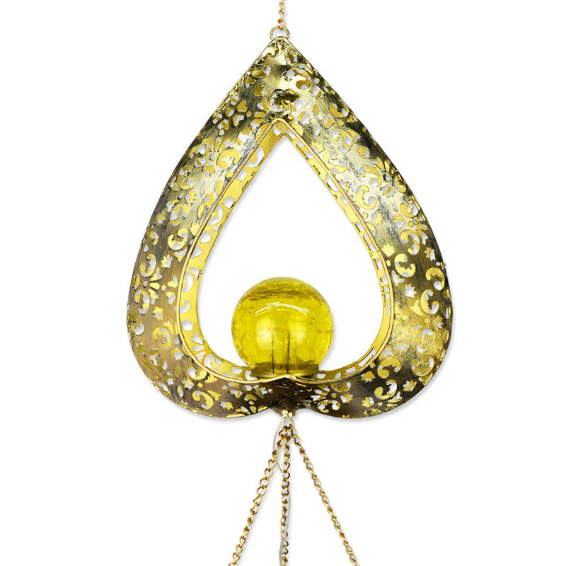 LED Solar Hanging Lights - Waterproof Iron Heart Pendant with Wind Chimes