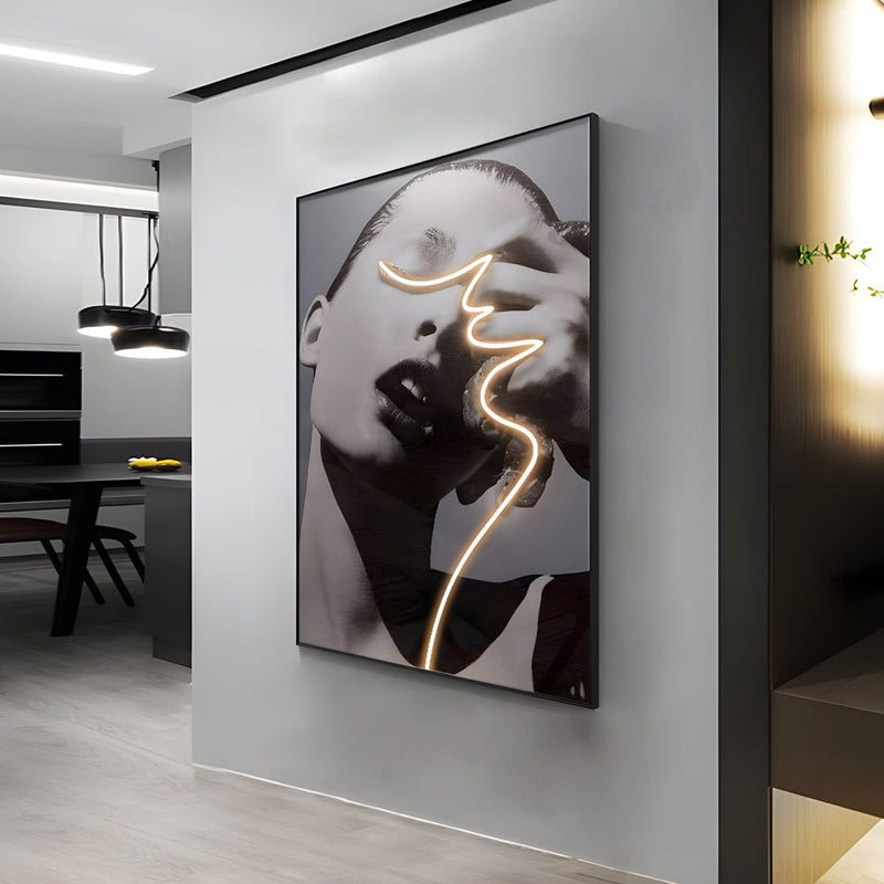 Elegant LED Crystal Porcelain Lady Profile Wall Art - Illuminated Decorative Painting for Home Décor