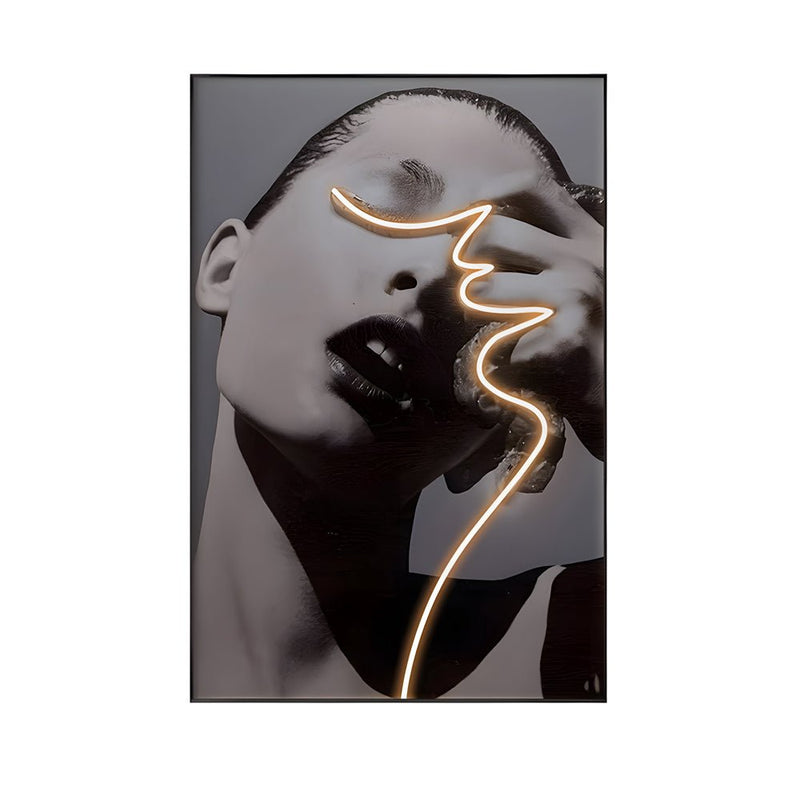 Elegant LED Crystal Porcelain Lady Profile Wall Art - Illuminated Decorative Painting for Home Décor