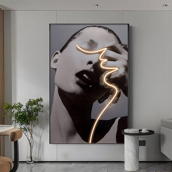 Elegant LED Crystal Porcelain Lady Profile Wall Art - Illuminated Decorative Painting for Home Décor