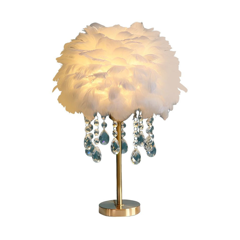 Elegant LED Feather Table Lamp with Ambient Crystal Tassels - Stylish Home Lighting Decor