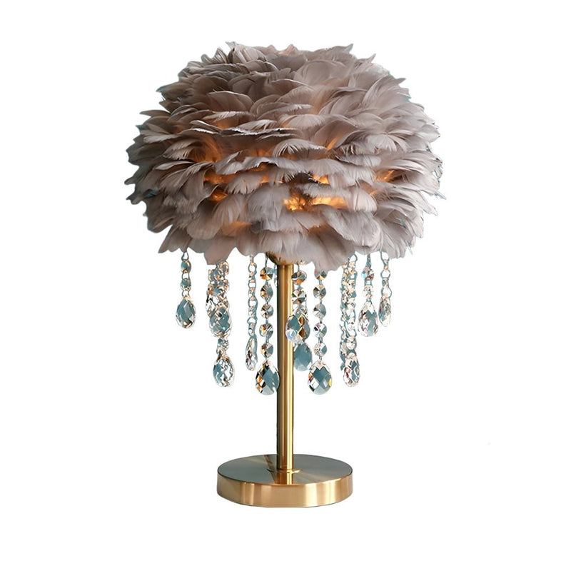 Elegant LED Feather Table Lamp with Ambient Crystal Tassels - Stylish Home Lighting Decor