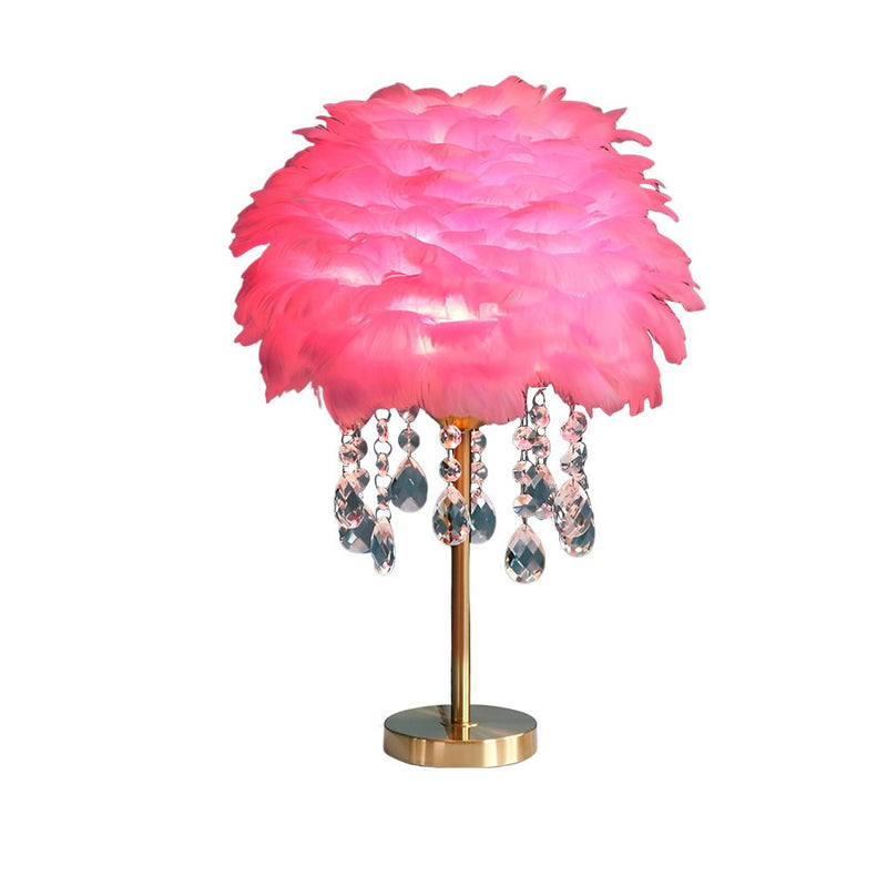 Elegant LED Feather Table Lamp with Ambient Crystal Tassels - Stylish Home Lighting Decor
