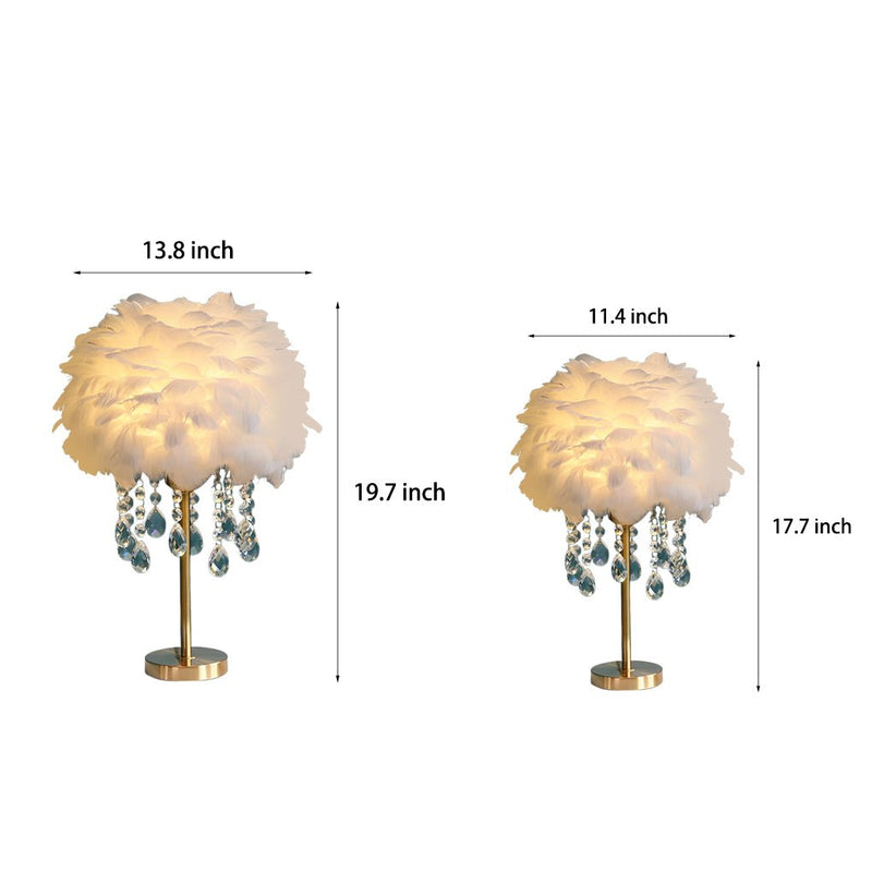 Elegant LED Feather Table Lamp with Ambient Crystal Tassels - Stylish Home Lighting Decor