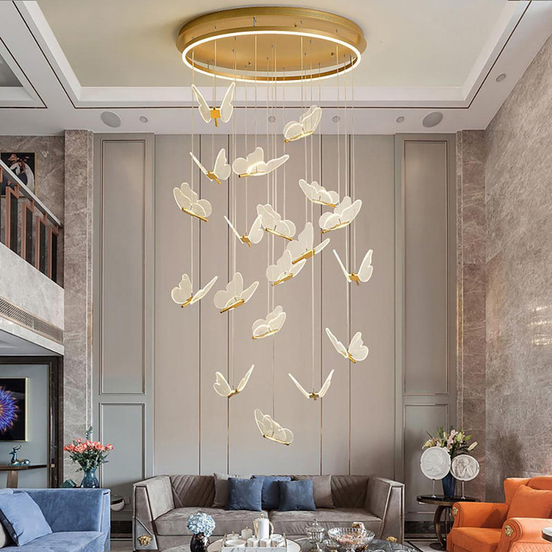 Butterfly Shaped LED Pendant Light - Acrylic & Metal Island Ceiling Fixture for Living Room