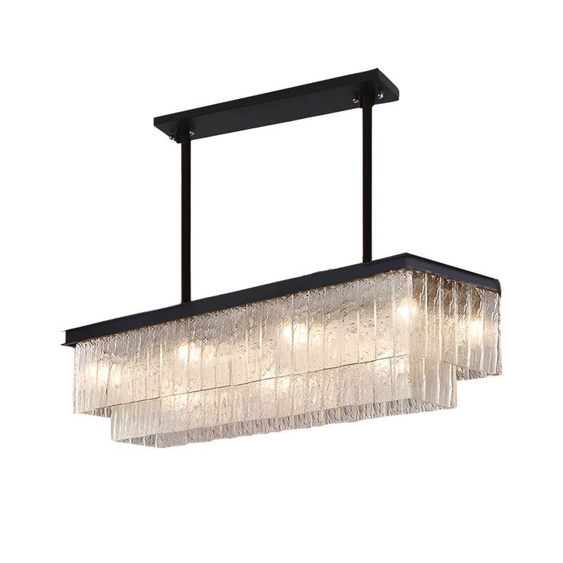 Post-Modern Long Rectangular Double Layer Chandelier - 3-Step Dimming, Elegant Lighting Fixture for Modern Spaces