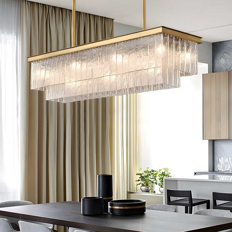 Post-Modern Long Rectangular Double Layer Chandelier - 3-Step Dimming, Elegant Lighting Fixture for Modern Spaces