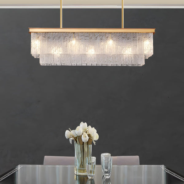 Post-Modern Long Rectangular Double Layer Chandelier - 3-Step Dimming, Elegant Lighting Fixture for Modern Spaces