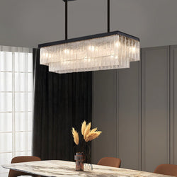 Post-Modern Long Rectangular Double Layer Chandelier - 3-Step Dimming, Elegant Lighting Fixture for Modern Spaces