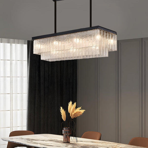 Post-Modern Long Rectangular Double Layer Chandelier - 3-Step Dimming, Elegant Lighting Fixture for Modern Spaces