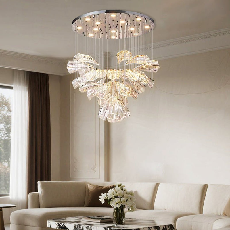 Luxury Handcrafted Art Glass Chandelier with 3-Step Dimming - Modern Floral Design