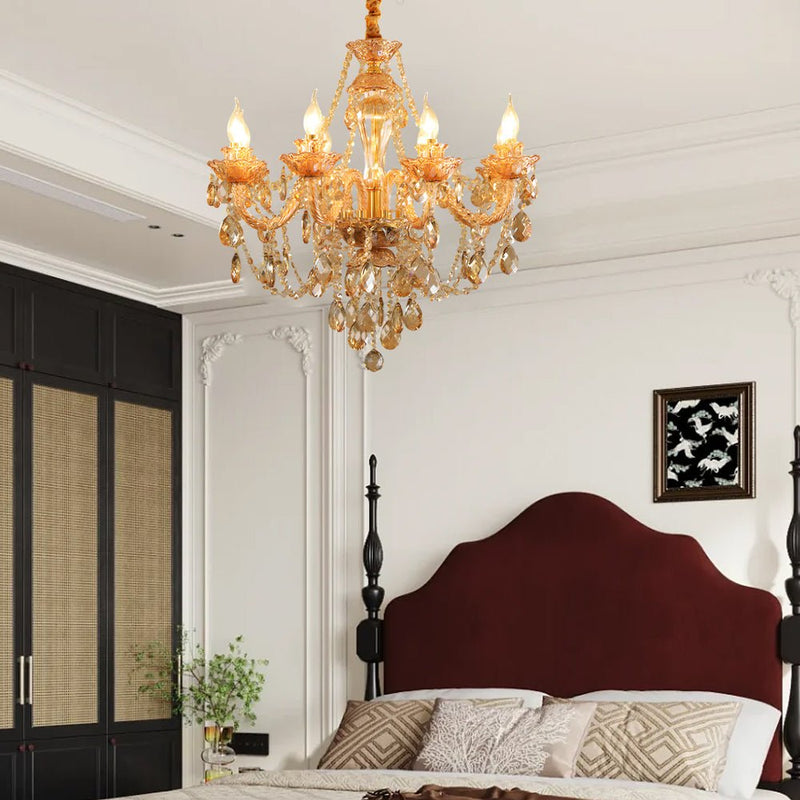 Elegant European Retro Crystal Chandelier - Luxury Glass Candlelight Design