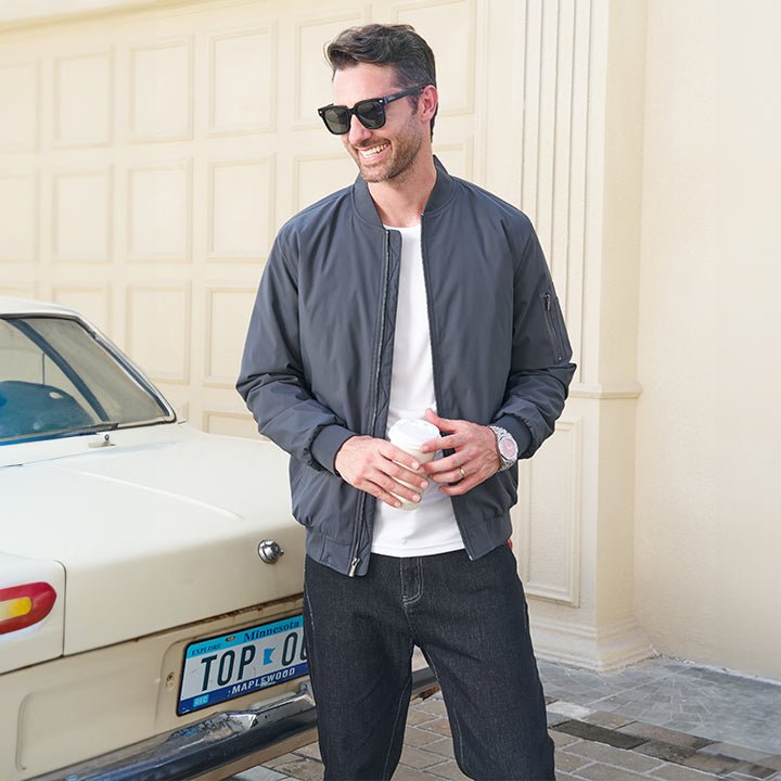 Men's Quilted Windproof Bomber Jacket with Pockets - Stylish, Durable All-Season Outerwear for Men