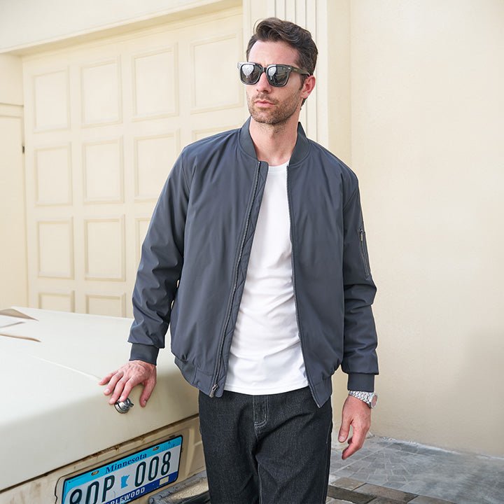 Men's Quilted Windproof Bomber Jacket with Pockets - Stylish, Durable All-Season Outerwear for Men