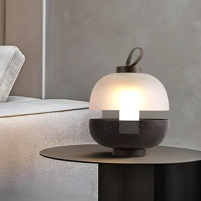 11-Inch LED Table Lamp with Mesh Metal Base and Frosted Glass Shade - Modern Home Lighting